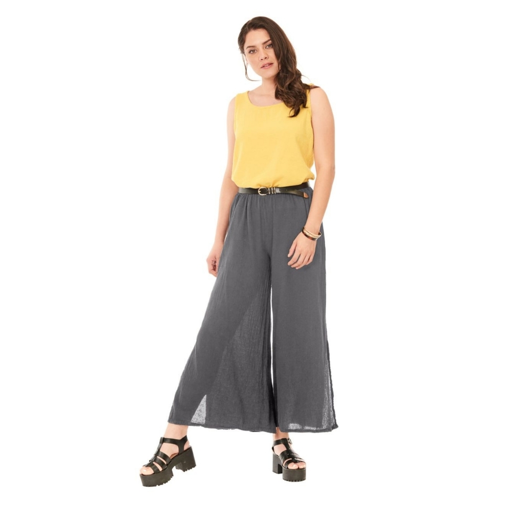 Oh My Gauze! Kate Pants Wide Leg Cropped Size Large XL 12 / 14 Dark Grey